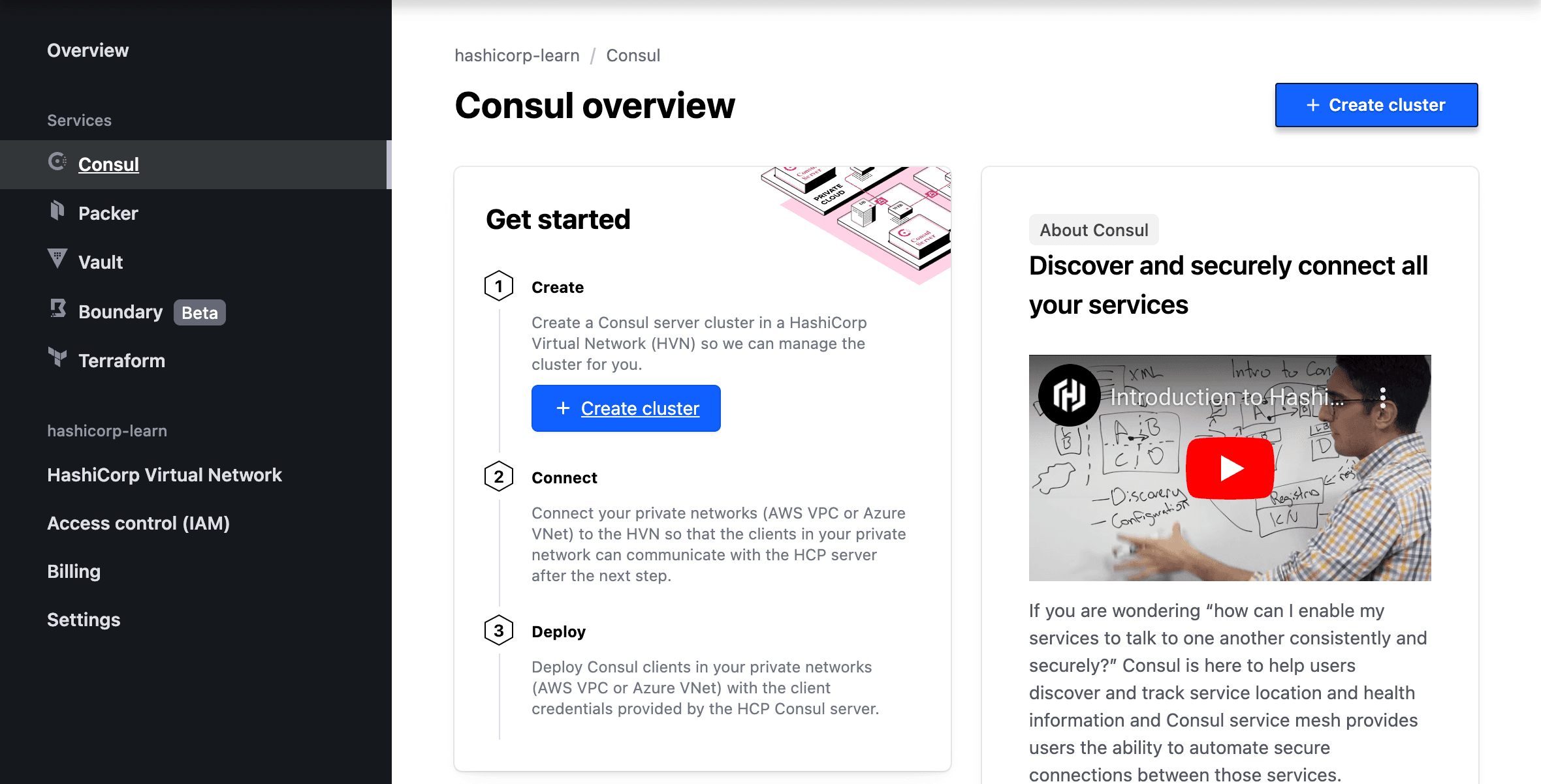 Create new HCP Consul Dedicated cluster